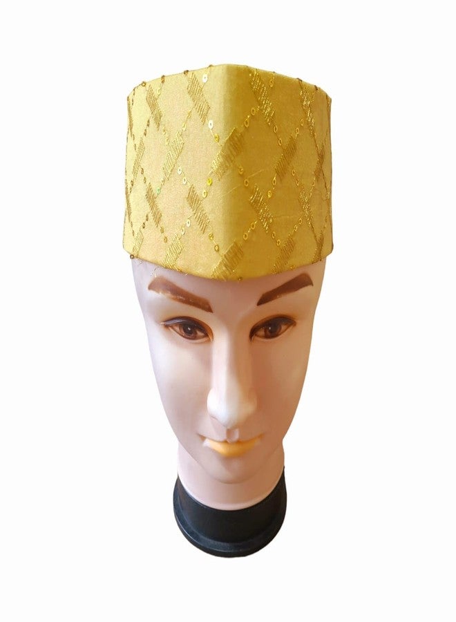 BANI THANI® Men’s Wedding Kasida Topi | Traditional Pooja & Engagement Cap | Sakharpuda Fancy Chikankari Work (Golden Topi) - Image 2